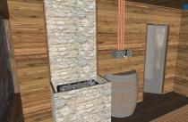 3D-Entwurf: Feuerstelle in der Finnische Altholz-Sauna