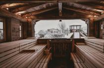 Blick aus der Hütten-Sauna im Winter
